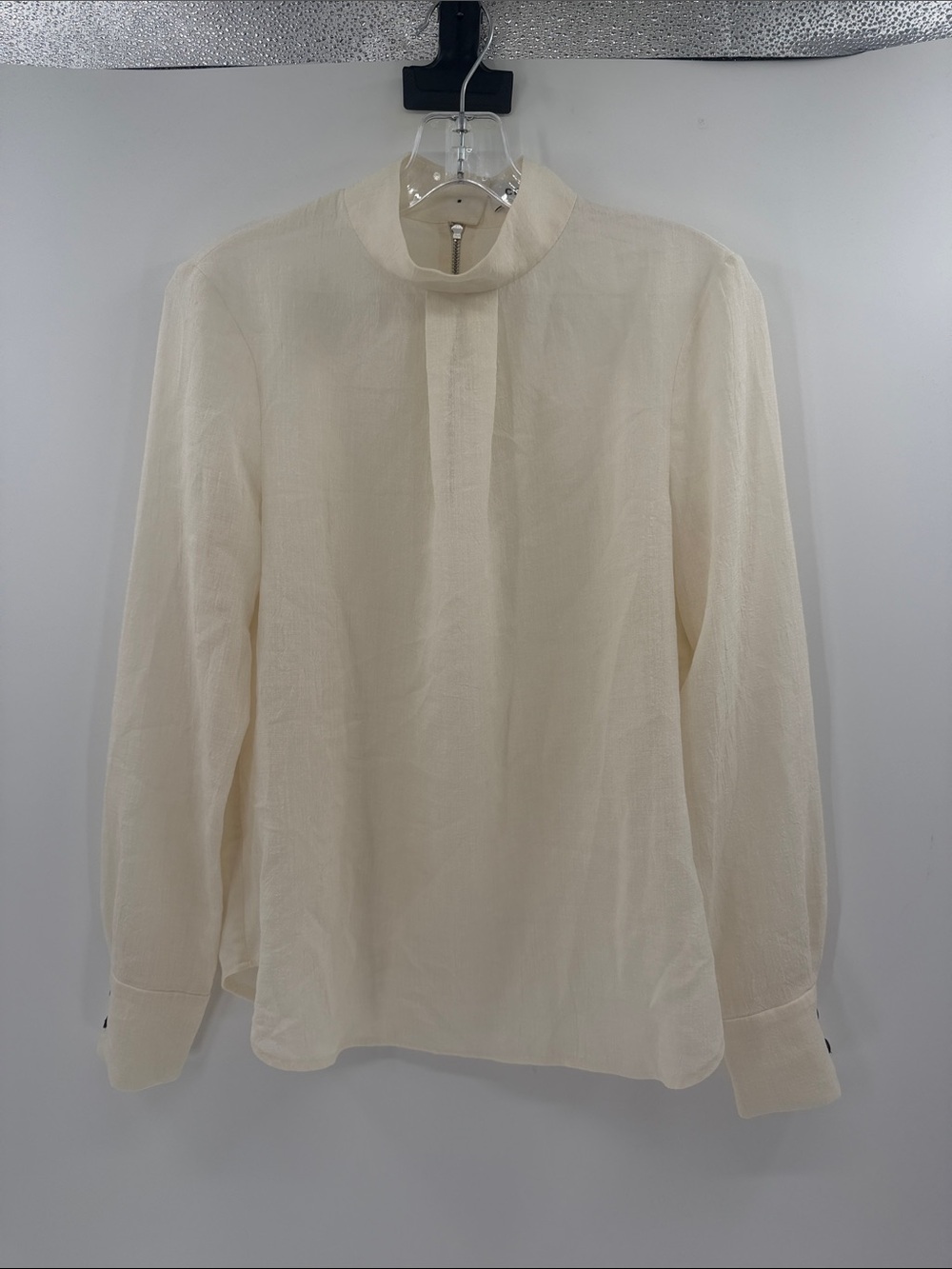 Cefinn Women's Riley Mock Neck Long Sleeve Exposed Zipper Blouse - Ivory - 8